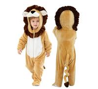 Doladola mono con capucha de animales para bebés niños y niñas Ropa cálida y linda disfraz de Halloween Infantil Pijama Mameluco （León ，6-12 meses）
