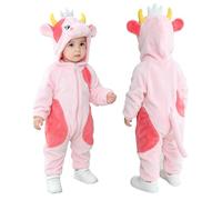 Doladola Mono de bebé con Capucha para bebés mameluco de Animal para niños y niñas Disfraz de Halloween para Infantil (Vaca rosa, Edades 6-12 meses)