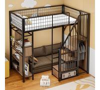 Dolamaní Cama alta para adultos y jóvenes, 90 x 200 cm, con escalera y espacio de almacenamiento, altura de 170 cm, cama de metal con estante de varios niveles (negro)