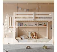 Dolamaní Cama alta para niños, 90 x 200 cm, color blanco, con espacio de almacenamiento, cajones y estante, litera de madera para hermanos, cama alta para niños, sin colchón (blanco B)