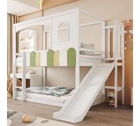 Dolamaní Cama alta para niños de 90 x 200 cm con tobogán y escalera de seguridad extraancha, diseño irregular de barandilla multicolor, cama alta de madera de pino, sin colchón (blanco A)