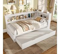 Dolamaní Cama juvenil de 90 x 200 cm con cama extensible, cama con enchufe y 2 puertos USB, estructura de cama funcional (sin colchón) (blanco A)
