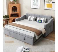 Dolamaní Cama nido 2 en 1, sofá cama nido, sofá cama, sofá cama de invitados, cama tapizada de 90/180 x 190 cm, tela de terciopelo, cama extensible de la misma altura (gris claro)