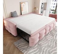 Dolamaní Cama tapizada de 90/180 x 190 cm con cama nido de la misma altura, cama individual extensible hasta cama doble, tejido de terciopelo de peluche (rosa)
