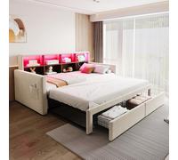 Dolamaní Cama tapizada sofá cama 90 x 190 cm, cama nido de la misma altura con espacio de almacenamiento, cabecero con compartimentos de almacenamiento, barra de luces LED, acolchado de terciopelo