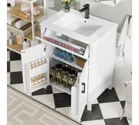 Dolamaní Juego de muebles de baño, 60 x 46 x 84,8 cm, lavabo con armario inferior, con 2 puertas de armario y estantes ajustables, cajones prácticos, lavabos de cerámica (blanco)
