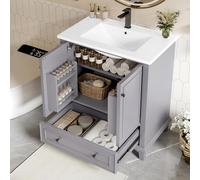 Dolamaní Juego de muebles de baño, 73 x 45 x 87 cm, lavabo con armario bajo, gran espacio de almacenamiento con 2 puertas y un cajón deslizante silencioso, para baño, baño de invitados y baño (gris)