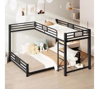 Dolamaní Litera de 90 x 200/140 x 200 cm, metal, esquinero en forma de L, barandilla de seguridad, cama de metal, litera de 2 camas con somier, litera doble, sin colchón (negro)