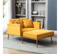Dolamaní Sillón moderno, sofá cama, silla plegable con respaldo ajustable y 2 almohadas, para salón, dormitorio, estudio, oficina (amarillo mostaza)