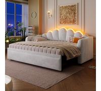 Dolamaní Sofá cama con cama nido 90 x 200 cm/180 x 200 cm, cama tapizada con iluminación LED, cama extensible de la misma altura, terciopelo, sin colchón (gris)