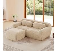 Dolamaní Sofá de 2 plazas + 1 taburete en forma de L con cojín, sin montaje, diseño modular sin marco, base antideslizante, tela de felpa para salón, dormitorio, estudio (color caqui claro)