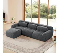 Dolamaní Sofá de 3 plazas + 1 taburete en forma de L con cojín, sin montaje, diseño modular sin marco, base antideslizante, tela de felpa para salón, dormitorio, estudio (gris)