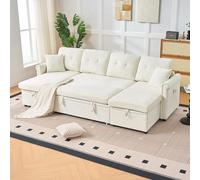 Dolamaní Sofá esquinero en forma de U de 4 plazas con cajón, función de dormir, cojín de asiento y almohada, sofá cama, chenilla, para salón o habitación de invitados (beige B)