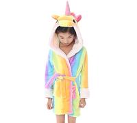 Dolamen Albornoz para Niños Niña Capucha, Dibujos Kigurumi Lana de Coral Camisón Albornoz Dama de Honor Ropa de Dormir Pijama SPA Hotel (120 para Altura 110-120 CM (43"-47"), Arco Iris Unicornio)