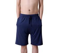 Dolamen Hombre Pantalones de Pijama Algodón Modal, Pantalones Boxeador Cortos Trunk Shorts Ropa de Dormir Cintura elástica Ajustable y Bolsillos para Dormir Tiempo Libre (Large, Azul)