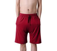 Dolamen Hombre Pantalones de Pijama Algodón Modal, Pantalones Boxeador Cortos Trunk Shorts Ropa de Dormir Cintura elástica Ajustable y Bolsillos para Dormir Tiempo Libre (Large, Rojo)