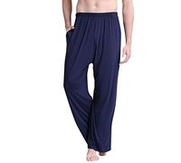 Dolamen Hombre Pantalones de Pijama Modal Algodón, 2018 Pantalones Boxeador Largo Casual Ropa de Dormir Cintura elástica Bolsillos Tiempo Libre Yoga Deportes (Large, Azul)