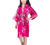 Dolamen Kimono para niña, bata kimono, bata de satén de seda de pavo real y flores, bata de baño para spa, natación, boda, cumpleaños, edad de noche, pijama