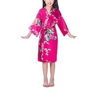 Dolamen Kimono para niña, bata kimono, bata de satén de seda de pavo real y flores, bata de baño para spa, natación, boda, cumpleaños, edad de noche, pijama