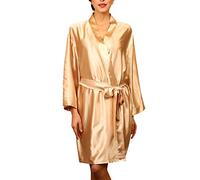 Dolamen Unisex Mujer Hombre Vestido Kimono Satén, Camisón para Mujer, Lujoso Robe Albornoz Dama de Honor Ropa de Dormir Pijama, Busto 132 cm, 51,97inch, de Gran tamaño para Todos (Oro)