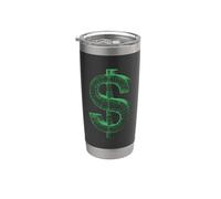 Dólar estadounidense 3D Wireframe - Vintage Money Cash-Flow Lover Vaso térmico de acero inoxidable de doble pared