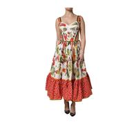 Dolce & Gabbana- Vestido Midi Estampado con Volantes- Dresses- Mujer- Multicolor- XS- Vestido Midi Estampado con Volantes