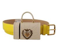 Dolce & Gabbana Yellow Leather Devotion Heart Micro Bag Headphones Belt 70 cm / 28 Inches