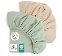 DOLCI SOGNI Sabanas Cuna 60x120 Algodon - Sabanas Minicuna - Bajeras Muselina Suave y Transpirable 100% Algodón para Moisés y Capazo - Pack de 2 - Made in Spain - 1 x Arena + 1 x Menta