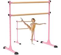 Dolibest Barra Ballet, Barra de Baile Portátil 10 Altura Ajustable Barra Baile Estiramiento Gran Resistencia Madera con Almohadillas Goma Antideslizantes para Niños Adulto Entrenamiento Casa, 120x71cm