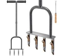 Dolibest Herramienta de aireador manual para césped, aireadores manuales de enchufe de patio con 4 tapones semiabiertos de acero inoxidable, herramienta de aireación manual premontada y herramienta de