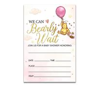 Dolimifa Invitaciones para baby shower de Winnie the Pooh, color rosa, con estilo clásico, We Can Bearly Wait, Winnie the Pooh, invitaciones para baby shower, 20 unidades con sobres