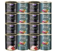 DOLINA NOTECI Piper para perros con conejo y manzana 8x800g + WILD FARM Superfood Duck (Pato con quinoa, zanahorias y hierbas) 8x800g