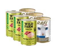Dolina Noteci Rafi Pescado en salsa para gatos 3x415g + WILD FARM Premium Grain Free Jabalí y Pollo 3x400g - pienso sin cereales para gatos