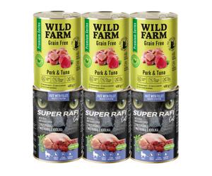 DOLINA NOTECI Super Rafi Cat P&F con codorniz y hígado de conejo 3x400 g + WILD FARM Premium Grain Free Cerdo y Atún 3x400g - pienso sin cereales para gatos