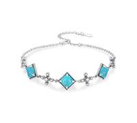 DOLIOX Pulseras cuadradas auténticas de turquesa para mujer, plata de ley 925, ajustable, piedras preciosas reales del suroeste, joyería bohemia con cruz para ella, de 6 a 8 pulgadas