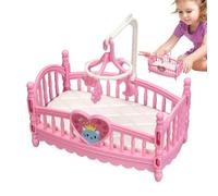 Doll House Furniture - Bāby Doll Crib Bed Mini Bedroom Set ABS | Pink White Miniature Cradle Pretend Play Toy Landscape Decoration Cute Dollħouse Accessories Kids Gift