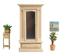 Doll House Miniature - Wooden Wardrobe 1:12 Scale, Mirror Storage Cabinet, Furniture Accessory | Birthday Holiday Home Room Display Collection Creative Decor Toy for Children Collectors Enthusiasts
