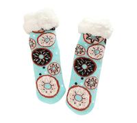Doll Skill - Calcetines mullidos con agarres acogedores para interiores para mujer (talla única), calcetines de Navidad por sublimación, blanco, talla única