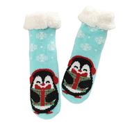 Doll Skill - Calcetines mullidos con agarres acogedores para interiores para mujer (talla única), calcetines de Navidad por sublimación, azul celeste, talla única