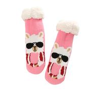 Doll Skill - Calcetines mullidos con agarres acogedores para interiores para mujer (talla única), calcetines de Navidad por sublimación, rosa, talla única