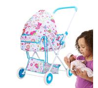 Doll Stroller, Play Carriage & Baby Doll High Chair Set, Metal, Fabric High-Strength Frame Nursery Toy for Realistic Pretend Play for Children's Day, and Birthday & Easter, 38x38x68cm
