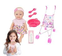 Doll Stroller Set - 10 Inch Pink Foldable Frame, Role Play Nursery Toy, Lightweight Portable Carriage, Compact Puppy Plush Walker, Realistic Pretend Grooming Gear, Small Accessory | For G