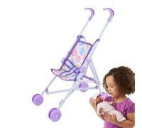 Doll Stroller Toy - 16.35 Inches Pretend Play Pram | Kids Doll Pushchair - Fabric Iron ABS Frame Lightweight Toy Stroller For Imaginative Role Play At Home Travel Fun