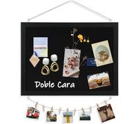 DOLLAR BOSS tablero de corcho pared con lino negro 30×40CM 1 pieza, tablón de anuncios, pizarra de corcho de doble cara con marco de madera para casa, cocina y oficina con 10 chinchetas