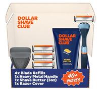 Dollar Shave Club The Member Exclusive Shave Set | 4 cartuchos de recambio de enjuague Swift, 1 mango (azul), 1 mantequilla de afeitar de 3 onzas, 1 funda para maquinilla de afeitar