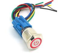 DollaTek 19mm 12V Interruptor momentáneo Botón pulsador Interruptor Símbolo de energía Ojo de ángel LED Luz Botón pulsador de metal con cable de conexión - Rojo