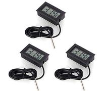 DollaTek 3Pcs Monitor de Temperatura Digital LCD Termómetro con sonda Externa para el refrigerador y congelador Acuario -Black