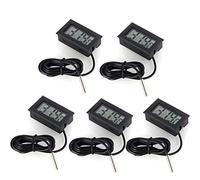 DollaTek 5Pcs Monitor de Temperatura Digital LCD Termómetro con sonda Externa para el refrigerador y congelador Acuario -Black