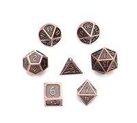 DollaTek 7 PCS D&D de Metal sólido Juego con Bolsa de Almacenamiento y aleación de Zinc con Esmalte para Juegos de rol Mazmorras y Dragones (Colgante Antiguo Plateado Rojo Cobre)