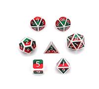 DollaTek 7Pcs poliédricos DND Juego de Dados de Metal sólido con Bolsa de Almacenamiento y aleación de Zinc con Esmalte para Juegos de rol Mazmorras y Dragones (Mezcla de Dos Colores Rojo y Verde)